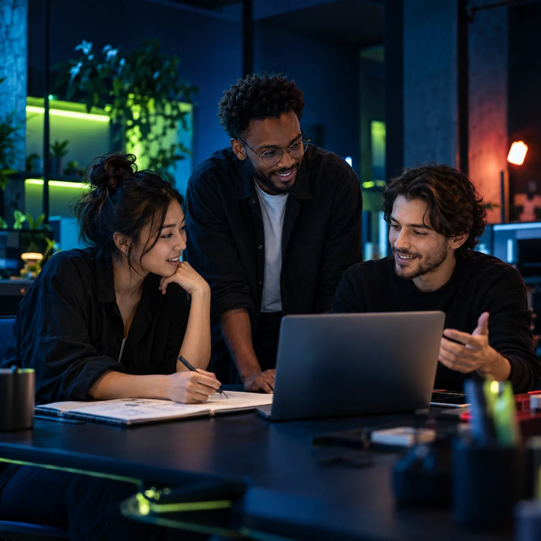 A collaborative software team working together